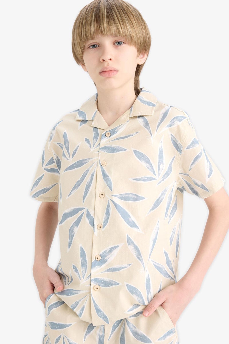 DeFacto Beige Boy Boy Oversize Polo Neck Poplin Short Sleeve Shirt Casual - Image 4